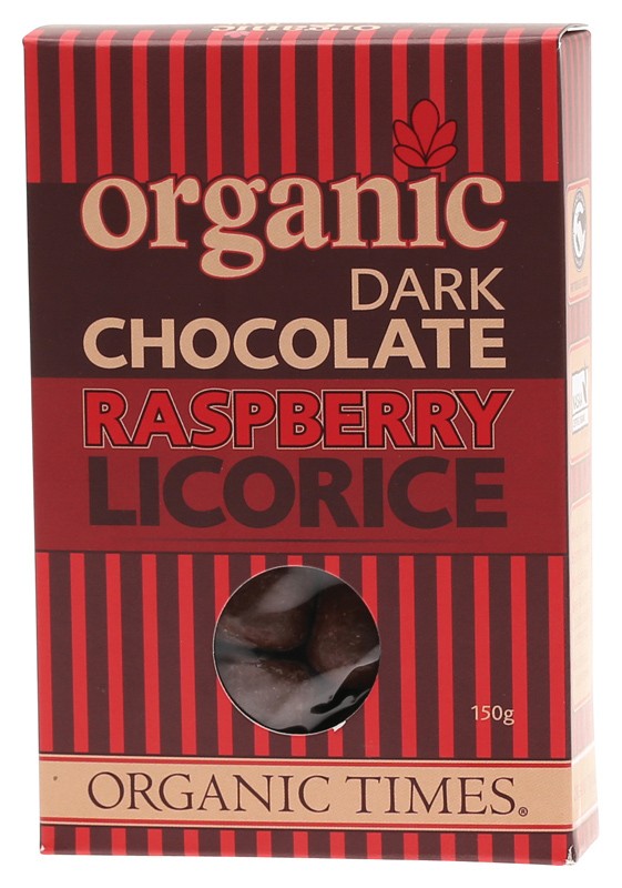 ORGANIC TIMES Dark Chocolate  Raspberry Licorice 150g