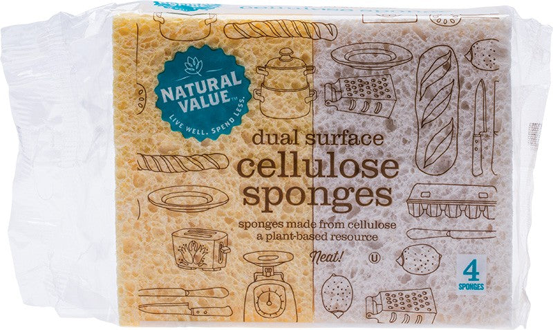 NATURAL VALUE Dual Surface Cellulose Sponges  4 Pack 4