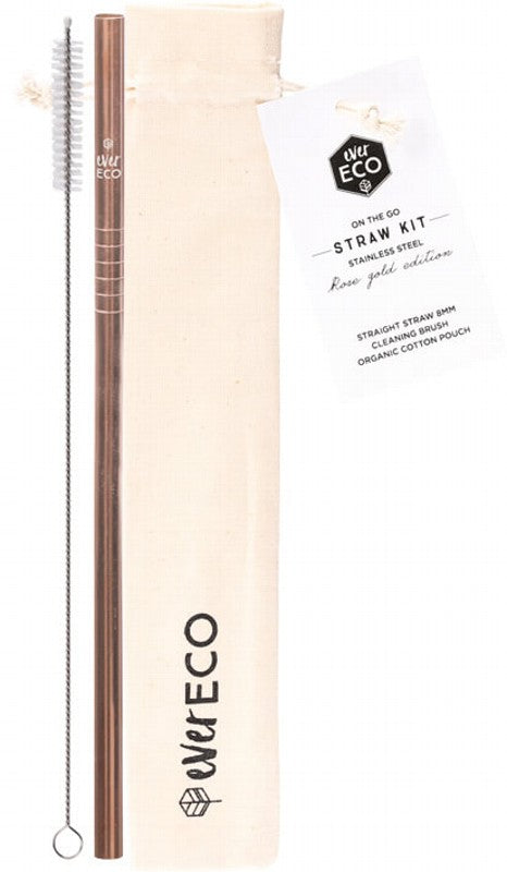 EVER ECO Stainless Steel Straw Kit - Straight  Rose Gold 1
