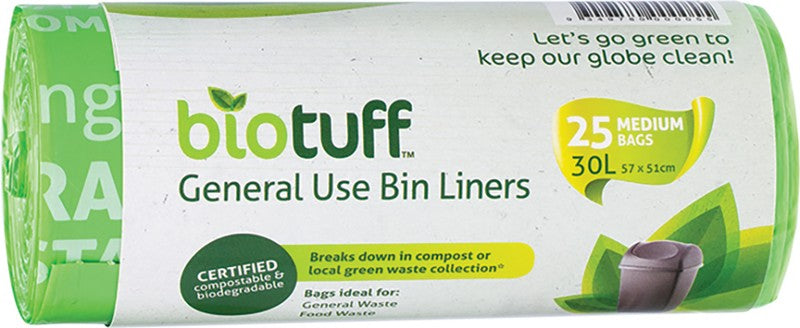 BIOTUFF General Use Bin Liners  Medium Bags - 30L 25