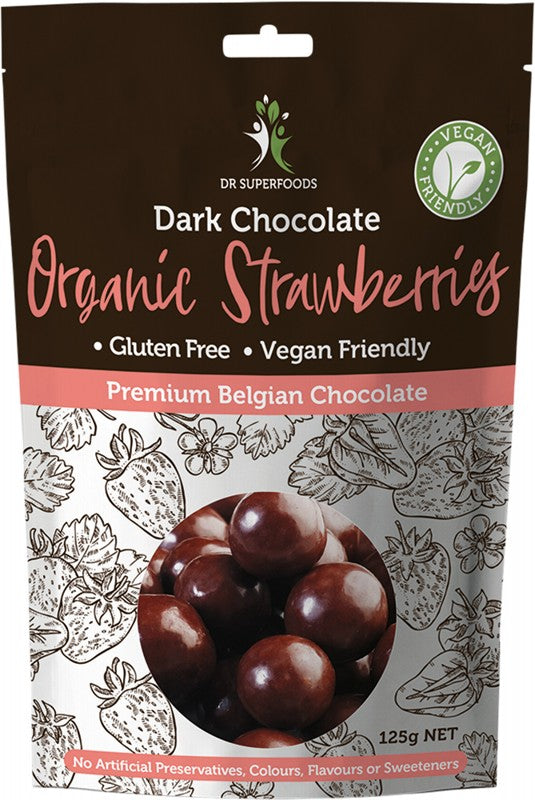 DR SUPERFOODS Strawberries  Organic - Dark Chocolate 125g