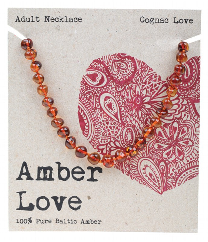 AMBER LOVE Adult's Necklace  100% Baltic Amber - Cognac Love 46cm