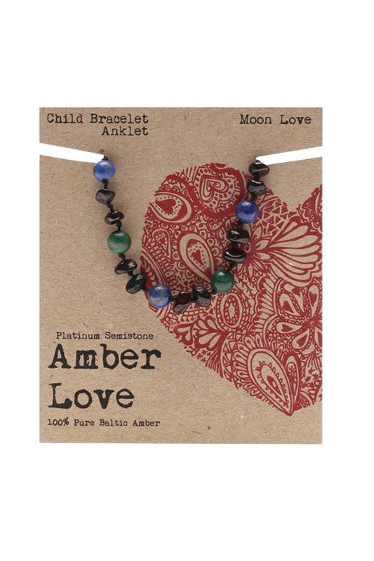 AMBER LOVE Children's Bracelet/Anklet  100% Baltic Amber - Moon Love 14cm