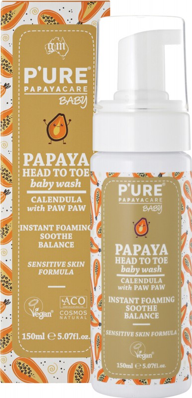 P'URE PAPAYACARE Papaya Baby Wash Head To Toe  Calendula With Paw Paw 150ml