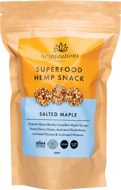 2DIE4 LIVE FOODS Hemptations - Superfood Hemp Snack  Salted Maple 200g