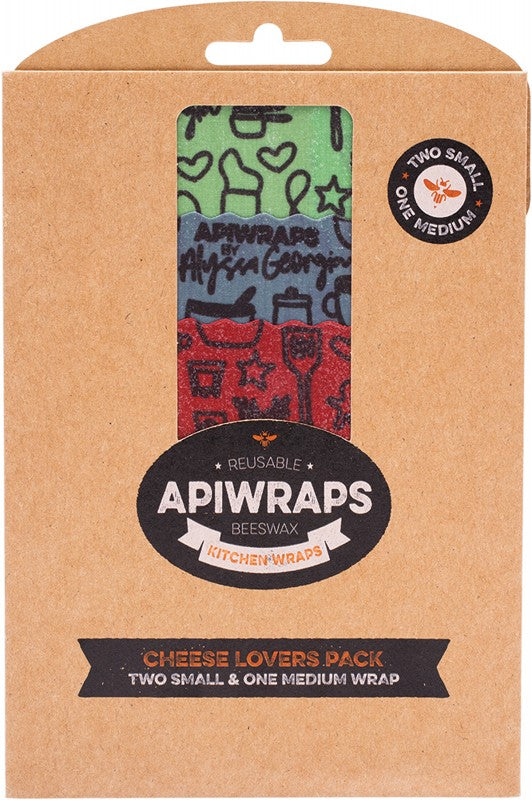 APIWRAPS Reusable Beeswax Wraps - Cheese  2 X Small & 1 X Medium 3