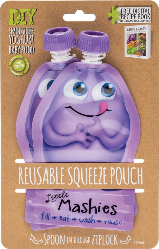 LITTLE MASHIES Reusable Squeeze Pouch  Pack Of 2 - Purple 2x130ml
