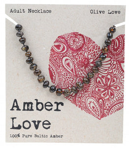 AMBER LOVE Adult's Necklace  100% Baltic Amber - Olive Love 46cm