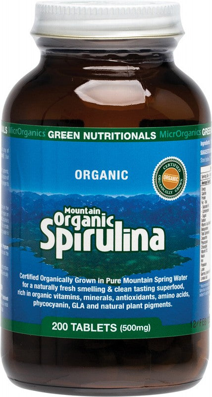 GREEN NUTRITIONALS Mountain Organic Spirulina  Tablets (500mg) 200