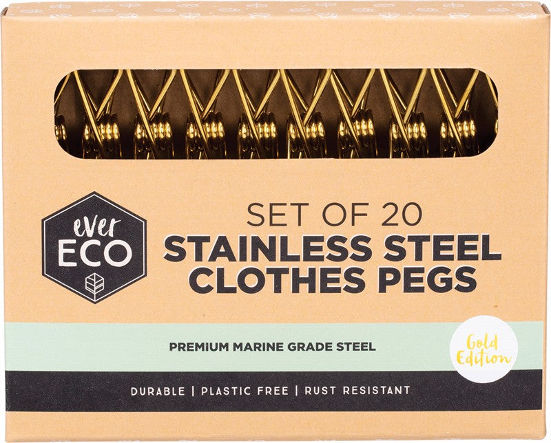 EVER ECO Stainless Steel Clothes Pegs  Premium Marine Grade - Gold Edition 20