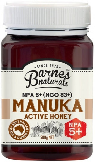 Barnes Naturals Active Manuka Honey NPA 5+ (MGO 83+) 500g Jar