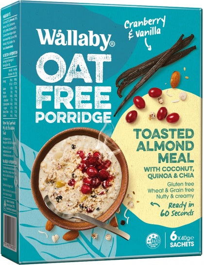 Wallaby Oat Free Porridge Cranberry & Vanilla G/F 6x40g Sachets