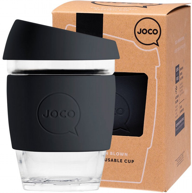 JOCO Reusable Glass Cup  Regular 12oz - Black 354ml