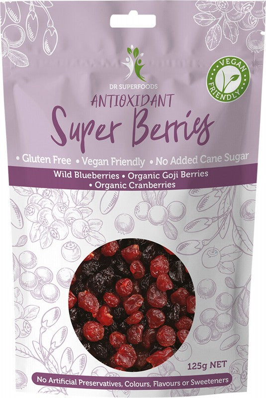 DR SUPERFOODS Dried Antioxidant Super Berries  Blueberries, Goji & Cranberries 125g