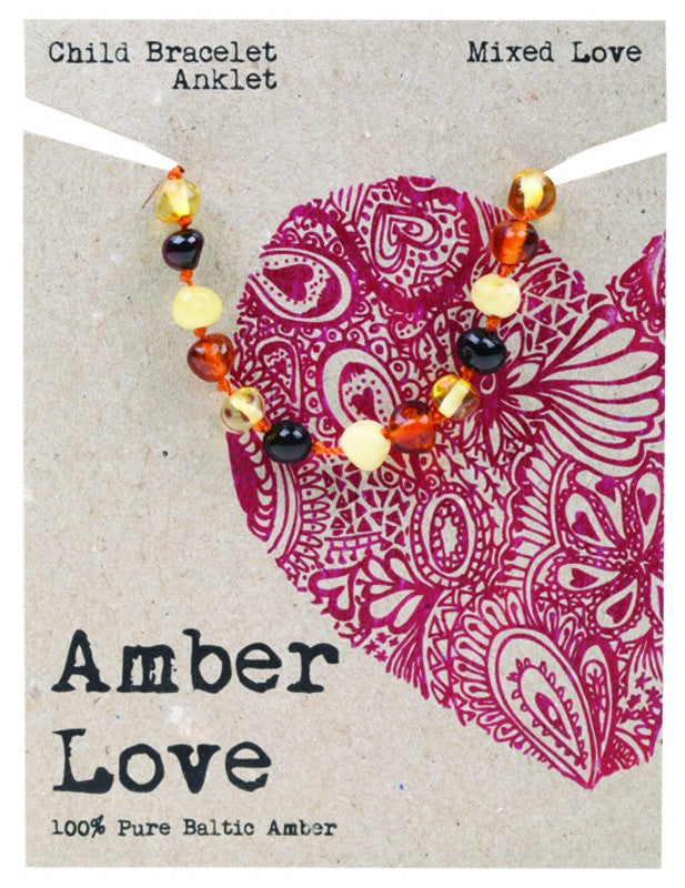 AMBER LOVE Children's Bracelet/Anklet  100% Baltic Amber - Mixed Love 14cm