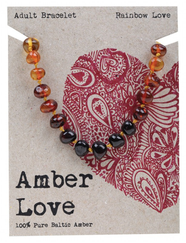 AMBER LOVE Adult's Bracelet  100% Baltic Amber - Rainbow Love 20cm