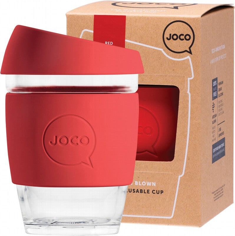 JOCO Reusable Glass Cup  Regular 12oz - Red 354ml