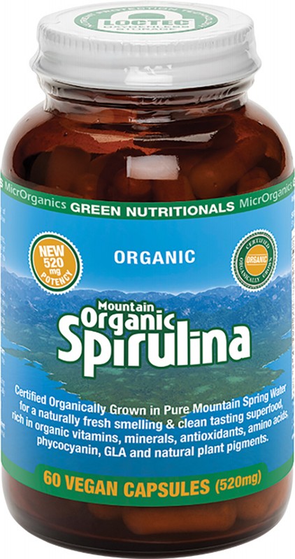 GREEN NUTRITIONALS Mountain Organic Spirulina  Vegan Capsules (520mg) 60