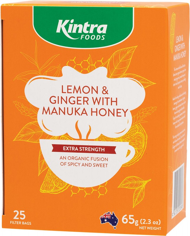 KINTRA FOODS Herbal Tea Bags  Lemon & Ginger With Manuka Honey 25