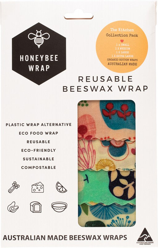 HONEYBEE WRAP Reusable Beeswax Wrap  Kitchen Collection - S,M,L & XL 4