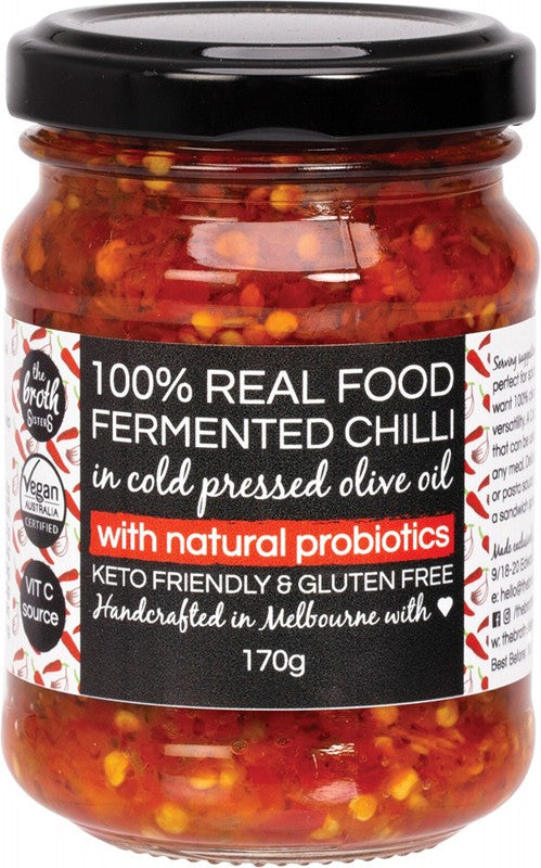 THE BROTH SISTERS Fermented Chilli  Cold Pressed Olive Oil + Probiotics 170g