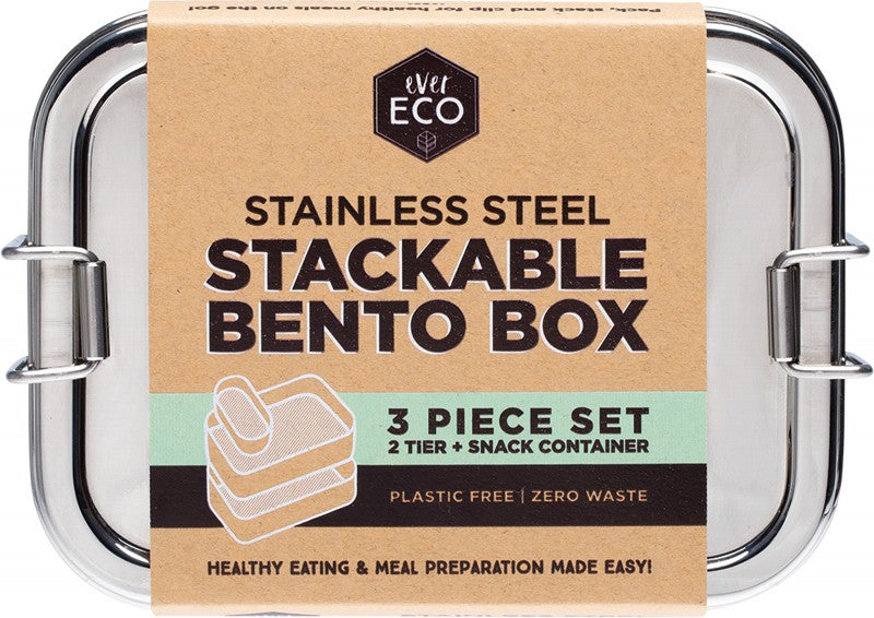 EVER ECO Stainless Steel Stackable Bento  2 Tier + Mini Snack Container 1200ml