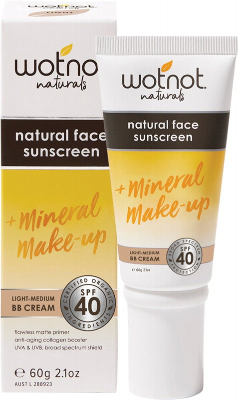 WOTNOT Natural Face Sunscreen 40 SPF  Tinted Light-Medium BB Cream 60g