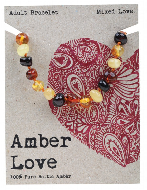 AMBER LOVE Adult's Bracelet  100% Baltic Amber - Mixed Love 20cm