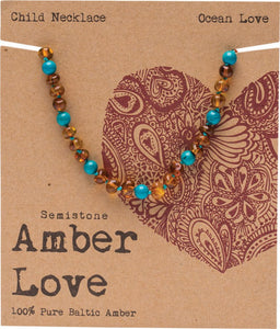 AMBER LOVE Children's Necklace  100% Baltic Amber - Ocean Love 33cm