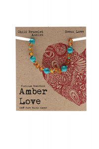 AMBER LOVE Children's Bracelet/Anklet  100% Baltic Amber - Ocean Love 14cm
