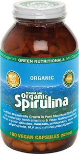 GREEN NUTRITIONALS Mountain Organic Spirulina  Vegan Capsules (520mg) 180
