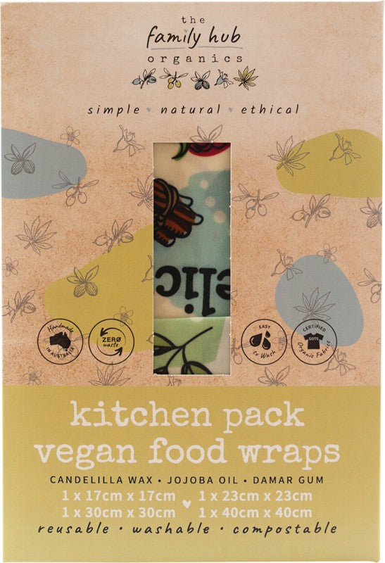 THE FAMILY HUB ORGANICS Vegan Food Wraps - Kitchen Set  Small, Medium, Large & XL 4