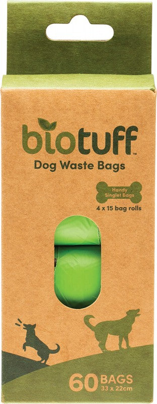 BIOTUFF Dog Waste Bags Refill  4 X 15 Bag Rolls 60