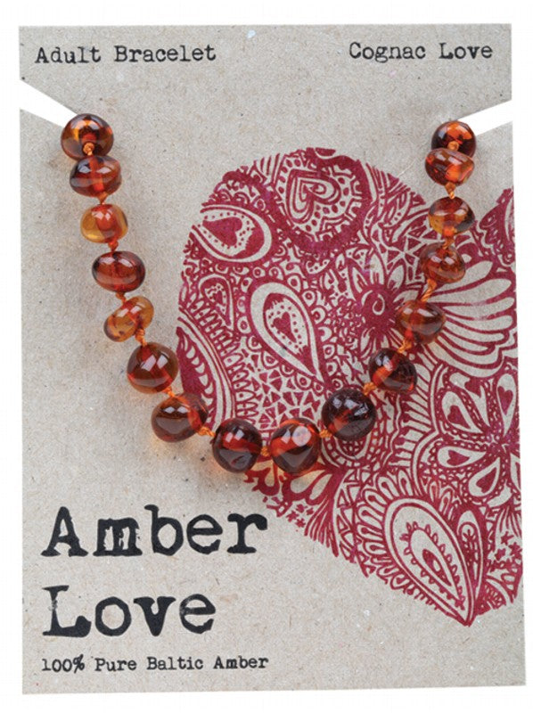 AMBER LOVE Adult's Bracelet  100% Baltic Amber - Cognac Love 20cm