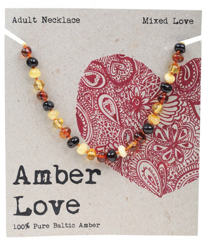 AMBER LOVE Adult's Necklace  100% Baltic Amber - Mixed Love 46cm