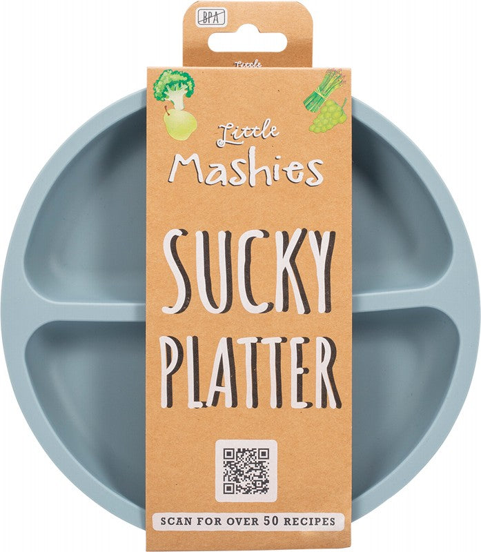 LITTLE MASHIES Silicone Sucky Platter Plate  Dusty Blue 1