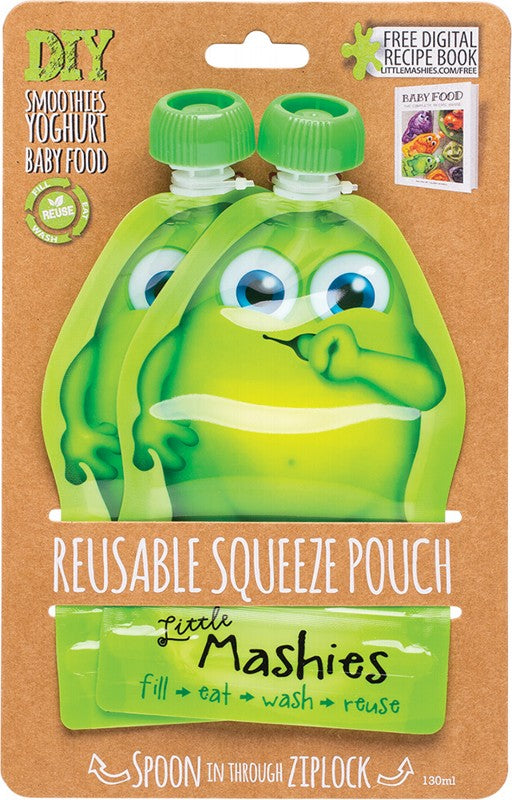 LITTLE MASHIES Reusable Squeeze Pouch  Pack Of 2 - Green 2x130ml