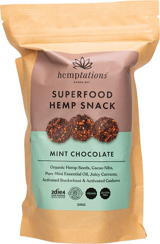 2DIE4 LIVE FOODS Hemptations - Superfood Hemp Snack  Mint Chocolate 200g