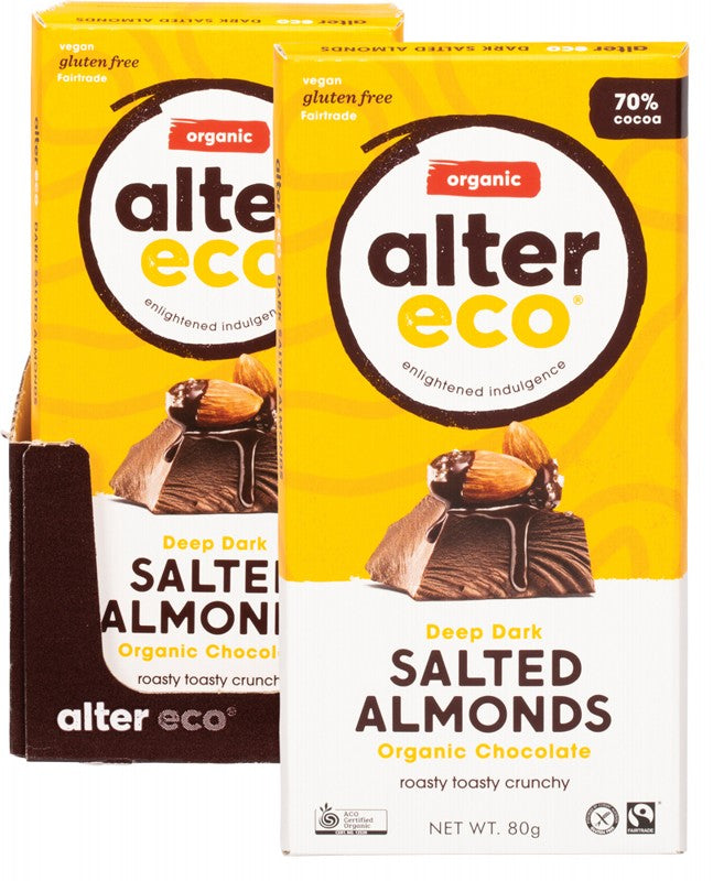 ALTER ECO Chocolate (Organic)  Dark Salted Almonds 12x80g