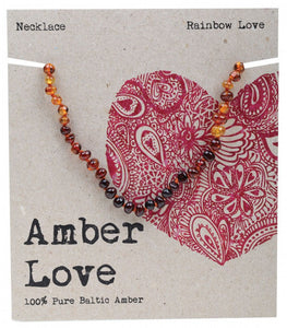 AMBER LOVE Children's Necklace  100% Baltic Amber - Rainbow Love 33cm