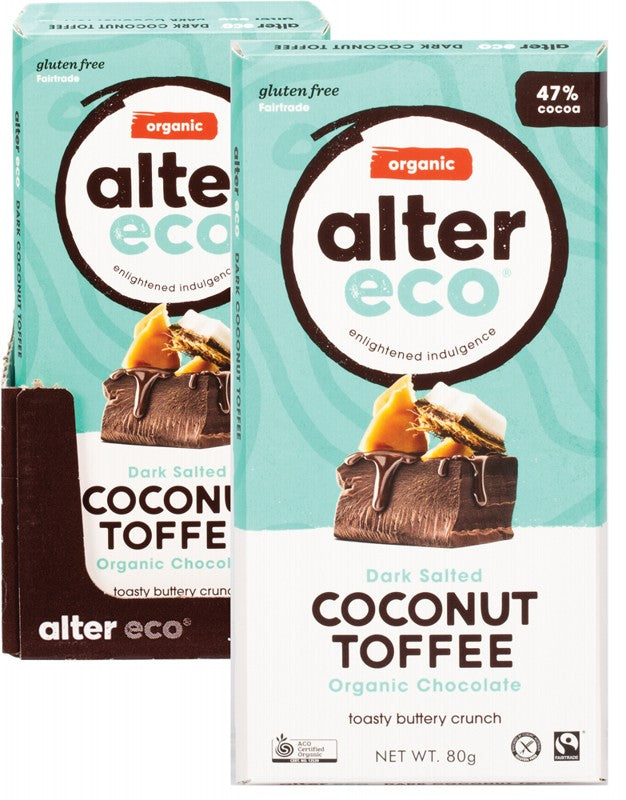 ALTER ECO Chocolate (Organic)  Dark Salted Coconut Toffee 12x80g