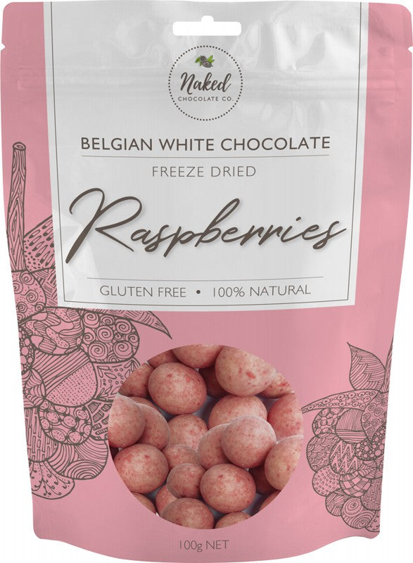 NAKED CHOCOLATE CO Freeze Dried Raspberries  White Chocolate 100g