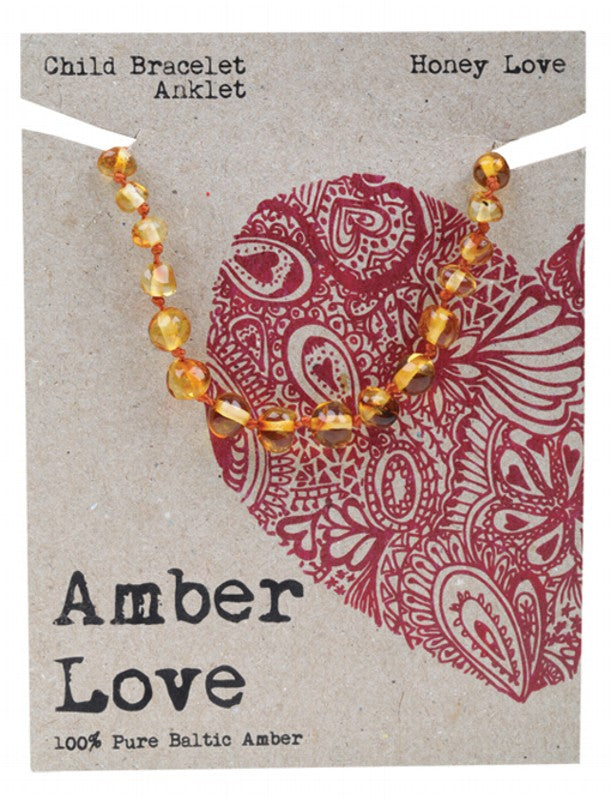 AMBER LOVE Children's Bracelet/Anklet  100% Baltic Amber - Honey Love 14cm