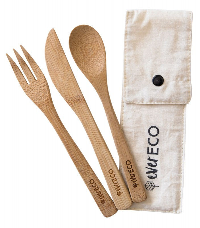 EVER ECO Bamboo Cutlery Set  With Organic Cotton Pouch 1