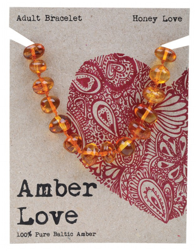 AMBER LOVE Adult's Bracelet  100% Baltic Amber - Honey Love 20cm