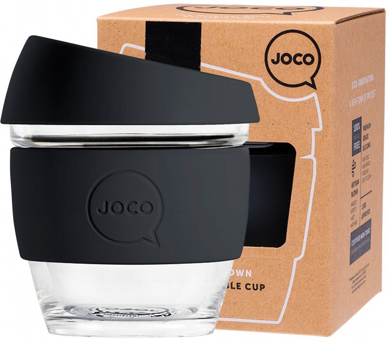 JOCO Reusable Glass Cup  Small 8oz - Black 236ml