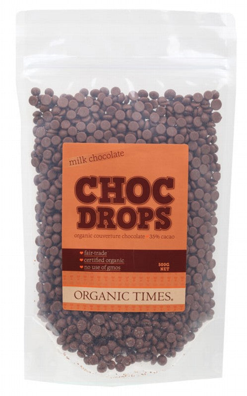 ORGANIC TIMES Choc Drops  Milk Couverture Drops 500g
