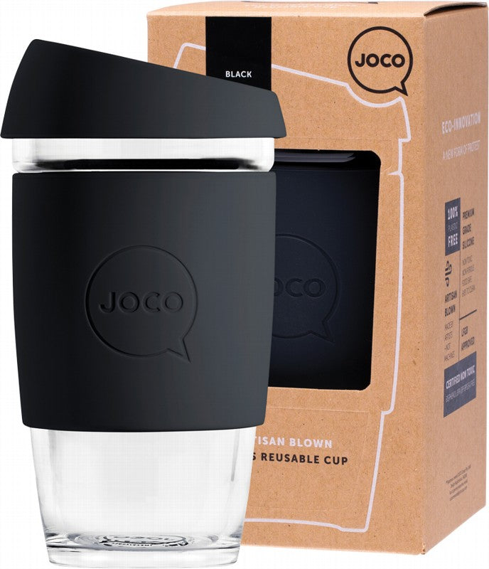 JOCO Reusable Glass Cup  Large 16oz - Black 473ml