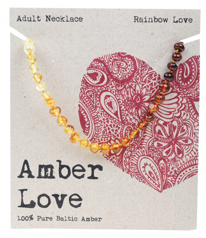 AMBER LOVE Adult's Necklace  100% Baltic Amber - Rainbow Love 46cm