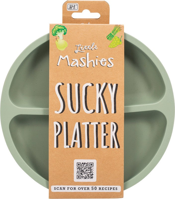 LITTLE MASHIES Silicone Sucky Platter Plate  Olive 1